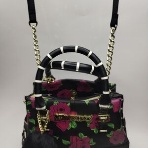 Betsey Johnson Black and Pink Floral Satchel